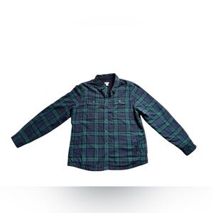 L.L. Bean Women’s fleece lined flannel shirt green blue plaid size medium
